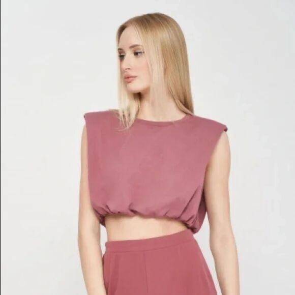 Zara Dusty Rose Shoulder Pad Cropped Shirt size Medium - Picture 1 of 7
